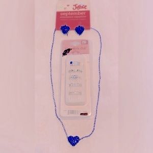 September simulated sapphire necklace and earrings, and ring set